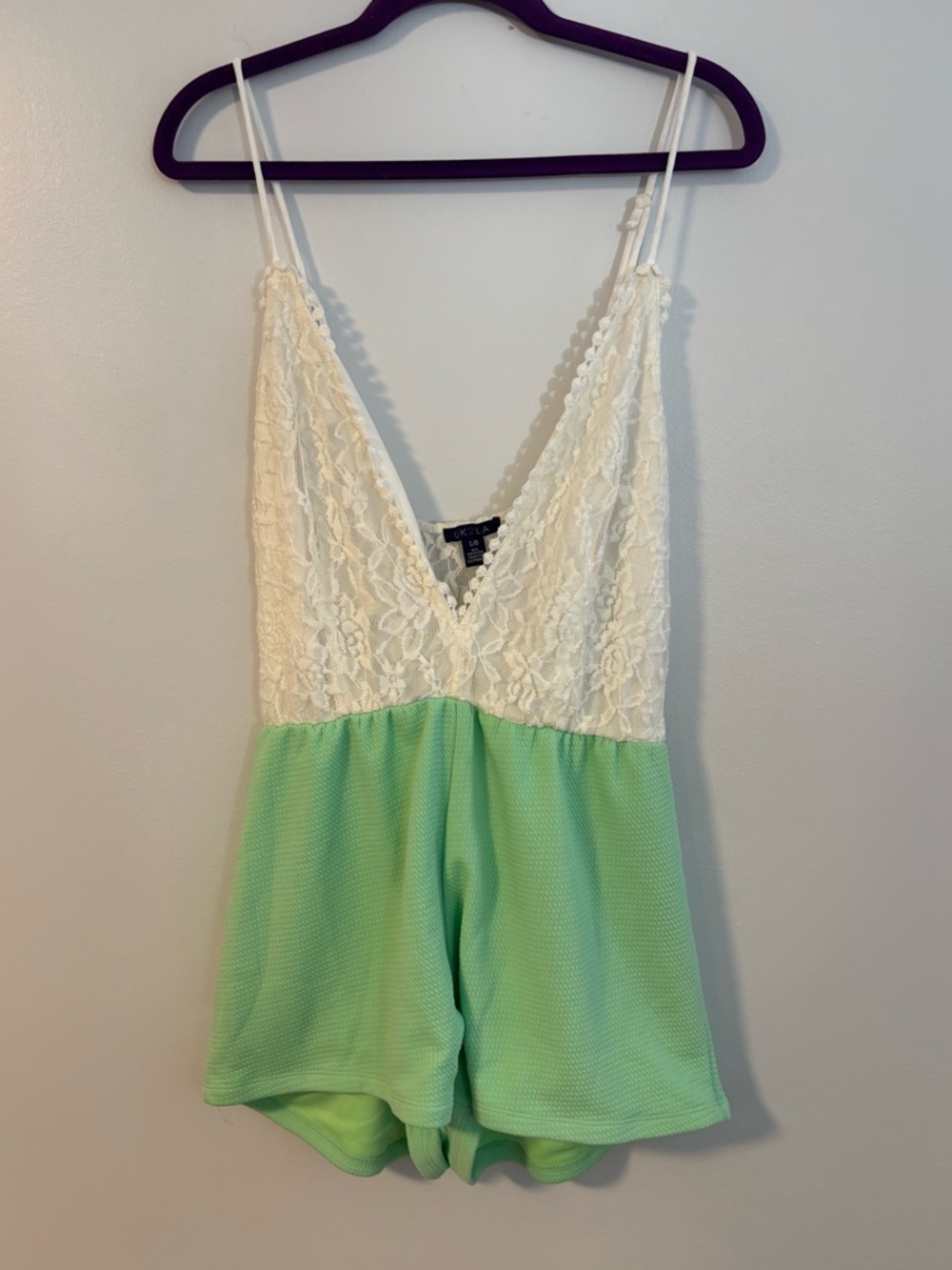 White Lace Green Short Bottom one piece Spaghetti Strap Romper Playsuit Jumpsuit